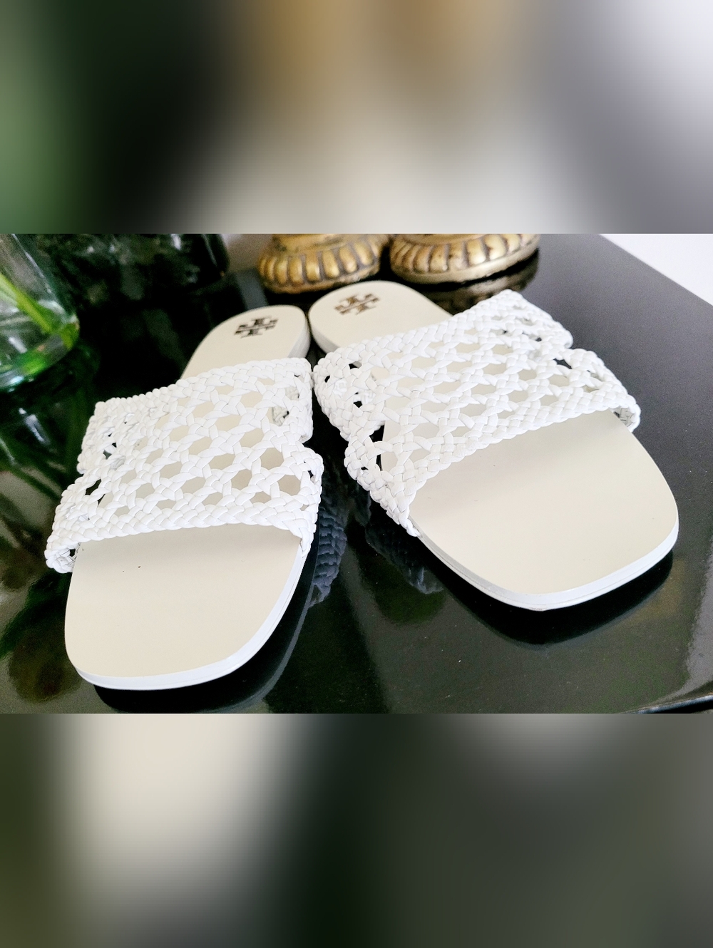 Tory Burch Goat Leather Purity White Woven Slide Mule Sandals US 9 - Picture 5 of 16